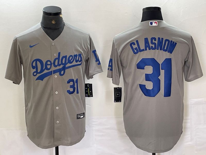 Men Los Angeles Dodgers 31 Glasnow Grey Nike Game MLB Jersey style 12